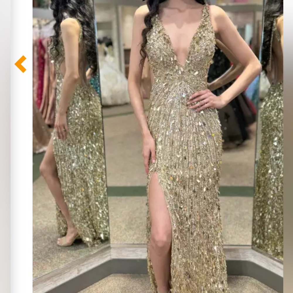 Sherri Hill Gold Sequin Prom Dress